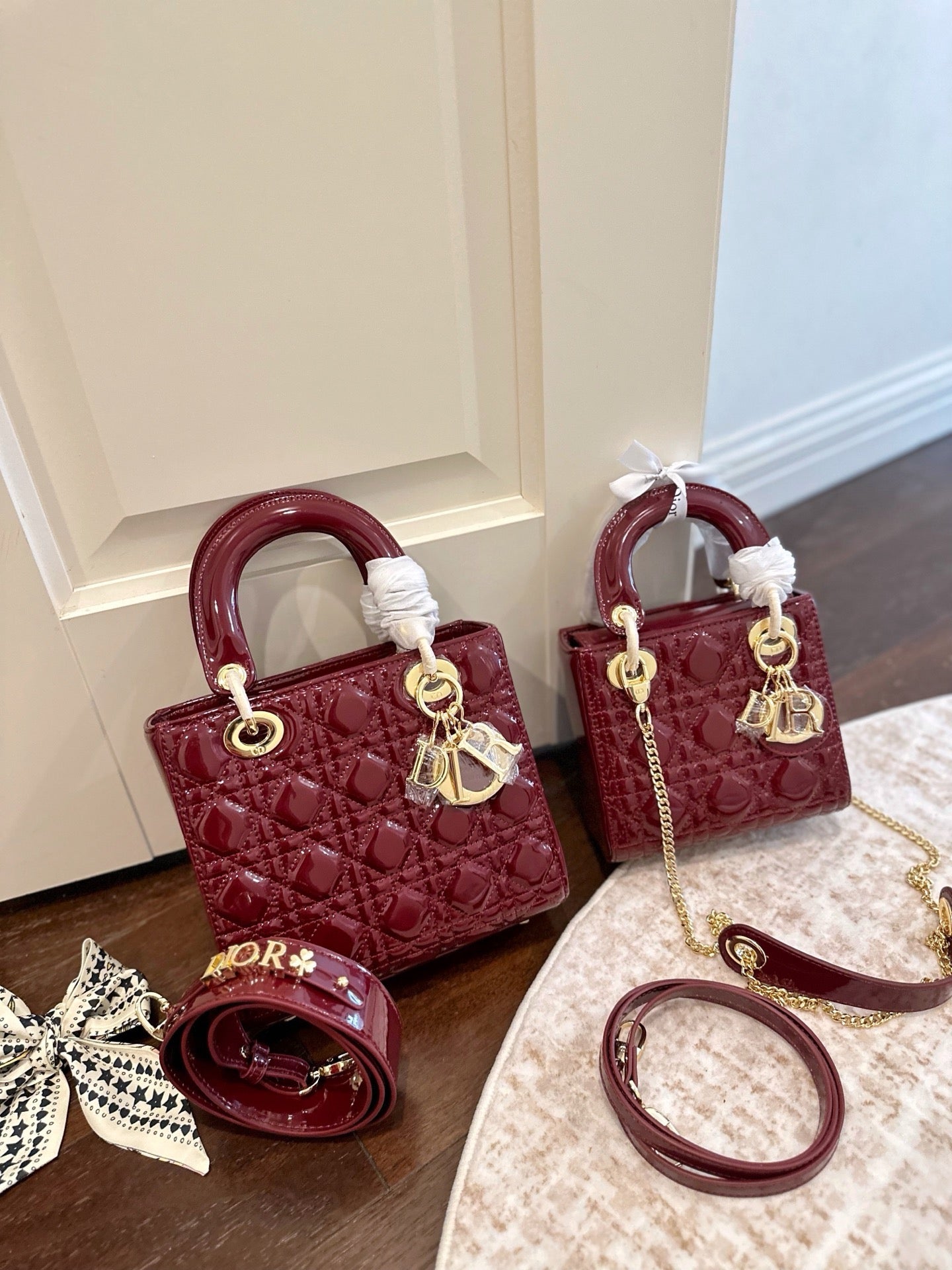 Lady Dior Burgundy Leather Bag