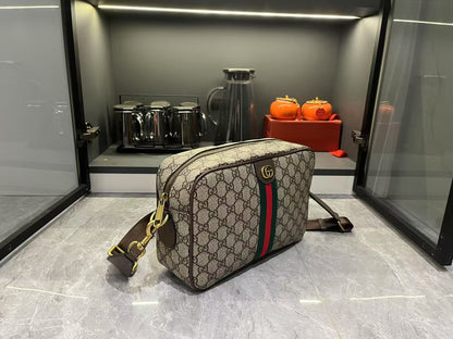 Gucci Ophidia Medium GG Supreme Canvas Shoulder Crossbody Bag with Web Stripe and Leather Trim (23.9 x 15 x 3.8) cm