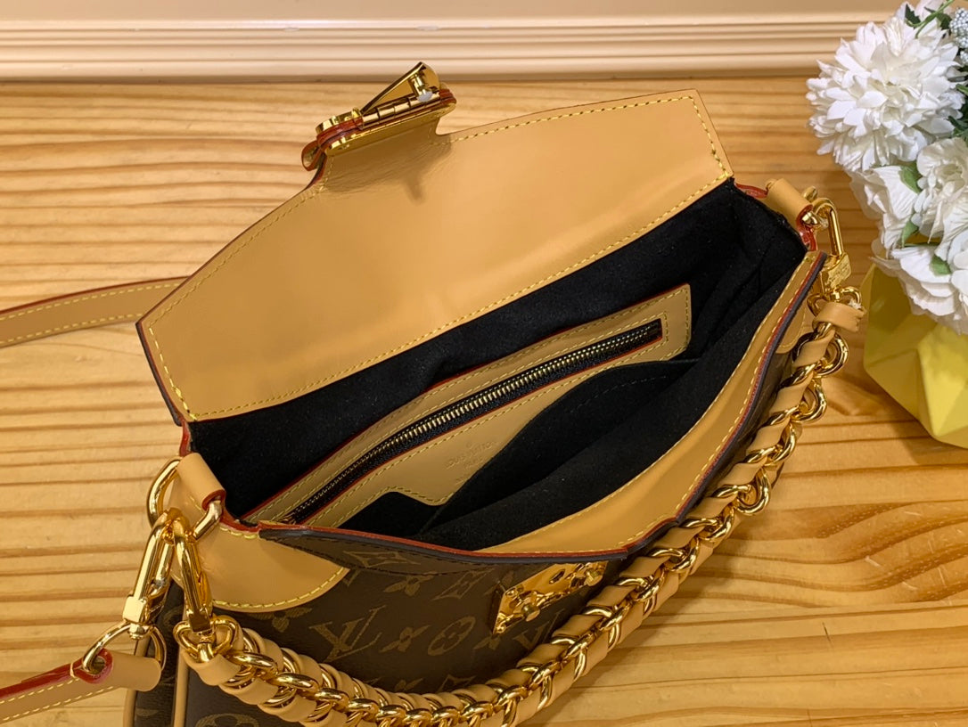 LV Twinny Monogram Canvas Shoulder Crossbody Bag with Chain Strap and Leather Trim (29 x 19 x 9) cm
