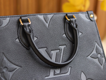 LV OnTheGo PM Monogram Empreinte Leather Tote Handle Bag with Black Leather Trim