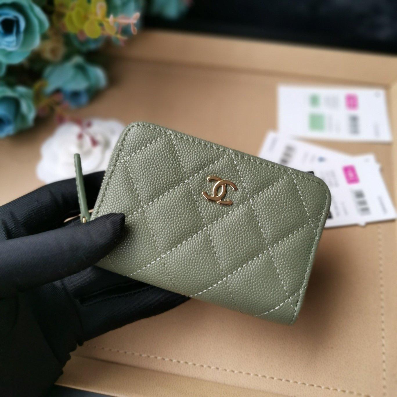 Chanel Quilted Caviar Leather Wallet with CC Logo and Zip Closure