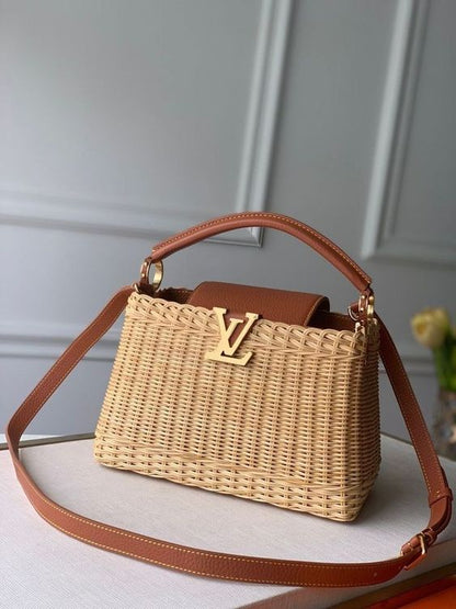 LV Capucines BB Rattan Woven Handle Shoulder Bag with Leather Trim (27 x 18) cm