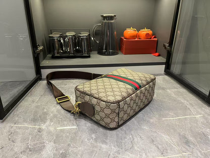 Gucci Ophidia Medium GG Supreme Canvas Shoulder Crossbody Bag with Web Stripe and Leather Trim (23.9 x 15 x 3.8) cm