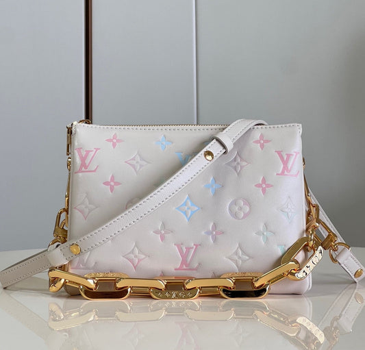 LV Coussin BB Monogram Canvas Shoulder Crossbody Bag with Chain Strap and Milkway Pastel Colors (20 x 16 x 7) cm