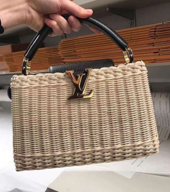 LV Capucines BB Rattan Woven Handle Shoulder Bag with Leather Trim (27 x 18) cm