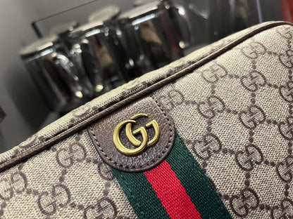 Gucci Ophidia Medium GG Supreme Canvas Shoulder Crossbody Bag with Web Stripe and Leather Trim (23.9 x 15 x 3.8) cm