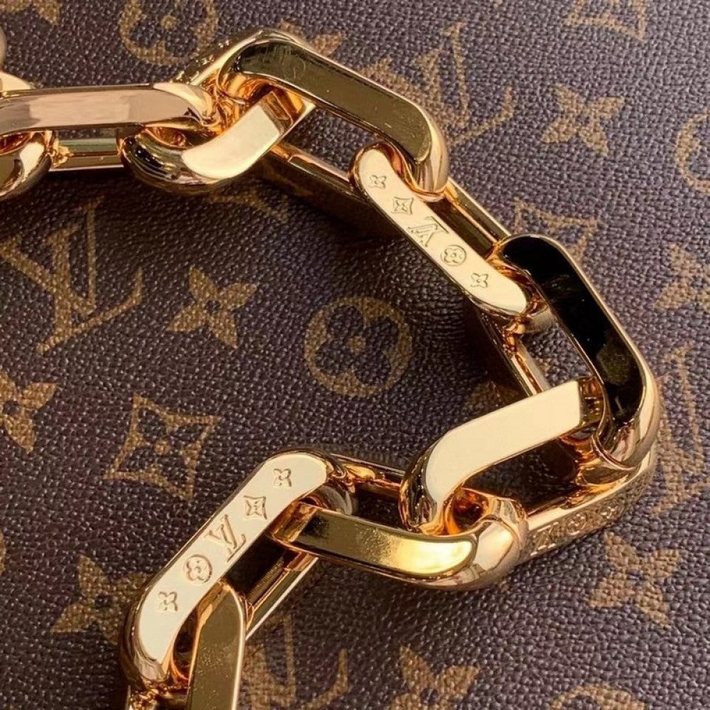 LV Coussin MM Monogram Empreinte Leather Shoulder Crossbody Bag with Black Quilted Exterior and Gold Chain Strap