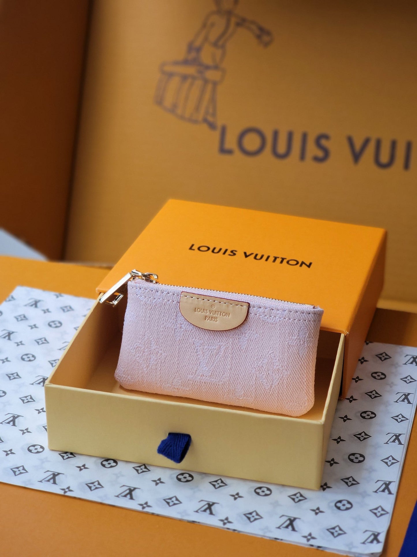 LV Denim Key Pouch - Pink